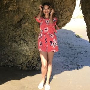 Orange Floral Romper